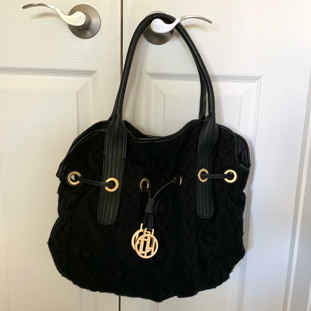 New - Tommy Hilfiger black wool knit tote bag